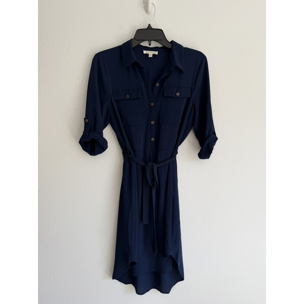 Monteau Los Angeles Size Medium Shirt Dress Navy Blue